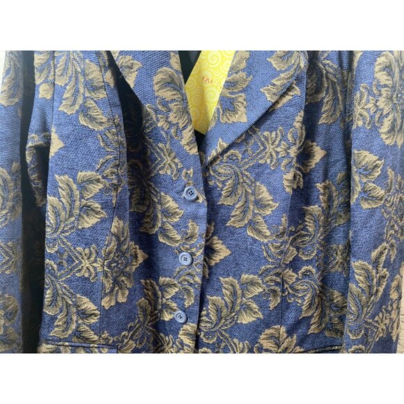 Denim & Co Tapestry Blazer Jacket Plus Sz 1X Longline Purple Gold Floral Classy - Picture 3 of 11